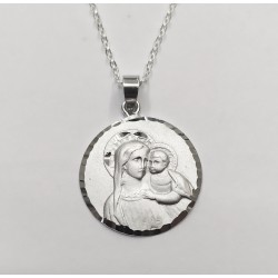 Medalla Collar Virgen con Niño Plata De Ley 925