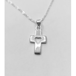 Collar cruz de plata con Sagrado Corazón (25x30mm) cordón elástico