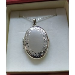 Collar Colgante Guardapelo Oval Grabado para Mujer Hombre Plata de Ley 925