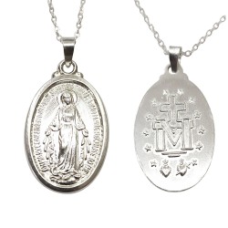 Medalla Colgante Virgen Milagrosa Inmaculada - Plata De Ley 925 Incluye Cadena De Plata De 45cm Y Estuche para Regalo