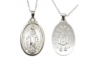 Colgante Collar Virgen Milagrosa Inmaculada - Plata De Ley 925 Incluye Cadena De Plata De 45cm Y Estuche para Regalo