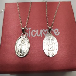 Colgante Collar Virgen Milagrosa Inmaculada - Plata De Ley 925 Incluye Cadena De Plata De 45cm Y Estuche para Regalo