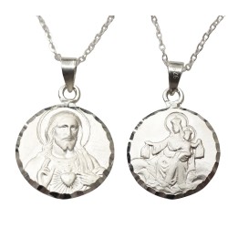 Medalla Escapulario Sagrado Corazon de Jesus y Virgen del Carmen - Plata de Ley 925 Incluye Cadena 45cm Y Estuche para Regalo