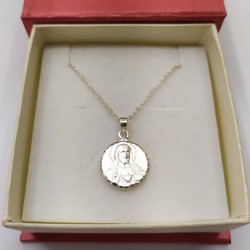 Medalla Escapulario Sagrado Corazon de Jesus y Virgen del Carmen - Plata de Ley 925 Incluye Cadena 45cm Y Estuche para Regalo