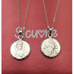 Medalla Escapulario Sagrado Corazon de Jesus y Virgen del Carmen - Plata de Ley 925 Incluye Cadena 45cm Y Estuche para Regalo