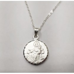 Medalla Escapulario Sagrado Corazon de Jesus y Virgen del Carmen - Plata de Ley 925 Incluye Cadena 45cm Y Estuche para Regalo