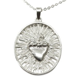 Medalla Sagrado Corazon Exvoto - Plata de Ley 925 Incluye Cadena de 45cm y Estuche para Regalo