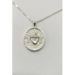 Medalla Sagrado Corazon Exvoto - Plata de Ley 925 Incluye Cadena de 45cm y Estuche para Regalo