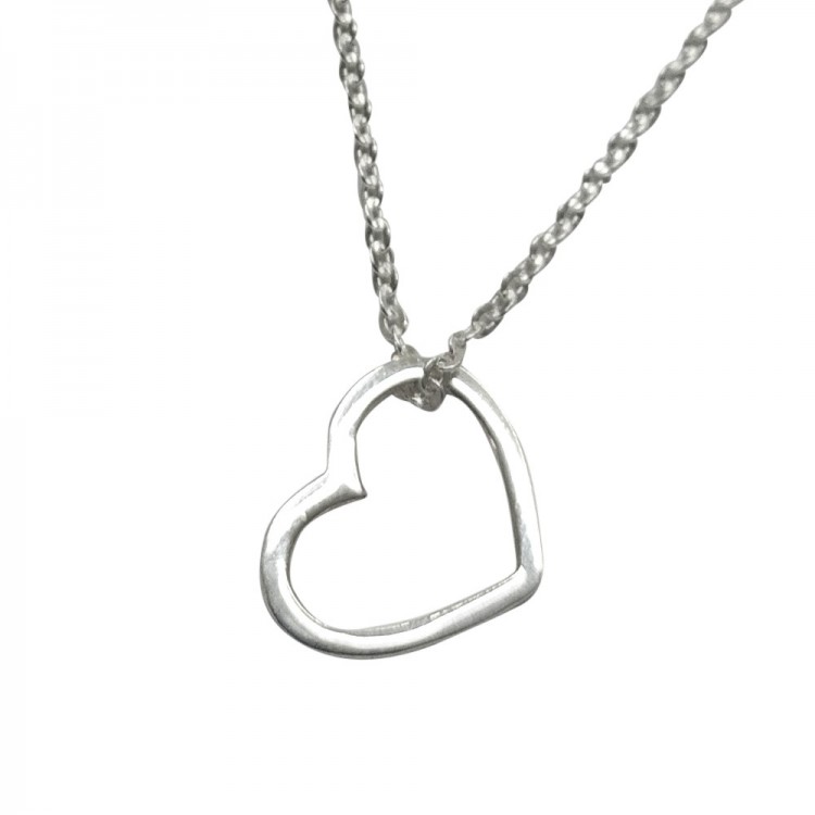 Collar Colgante Corazon Hueco - Plata De Ley 925 Incluye Cadena De Plata De 45cm Y Estuche para Regalo