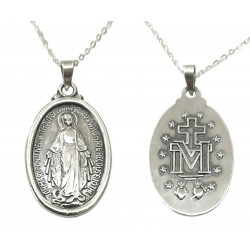 Medalla Colgante Virgen Milagrosa Inmaculada - Plata De Ley 925 Incluye Cadena De Plata De 45cm Y Estuche para Regalo