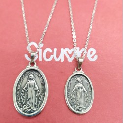 Medalla Colgante Virgen Milagrosa Inmaculada - Plata De Ley Envejecida Incluye Cadena De 45cm Y Estuche para Regalo