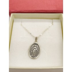 Colgante Collar Virgen Milagrosa Inmaculada - Plata De Ley Envejecida Incluye Cadena De 45cm Y Estuche para Regalo