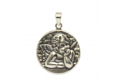 Medalla Colgante Angel de la Guarda Querubin para Mujer Hombre Plata de Ley 925